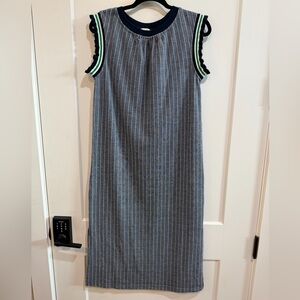 Voy EUC Stripe Sleeveless Midi/Maxi Blue w/white stripes & Ruffle Trim. Sz Small